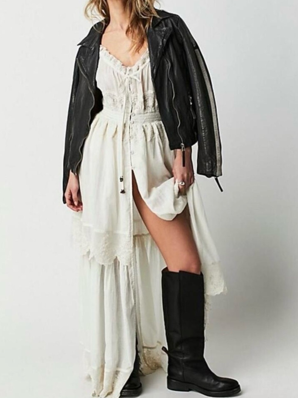 Free People Mila White Tiered Lace Maxi Dress - Picture 2 of 9